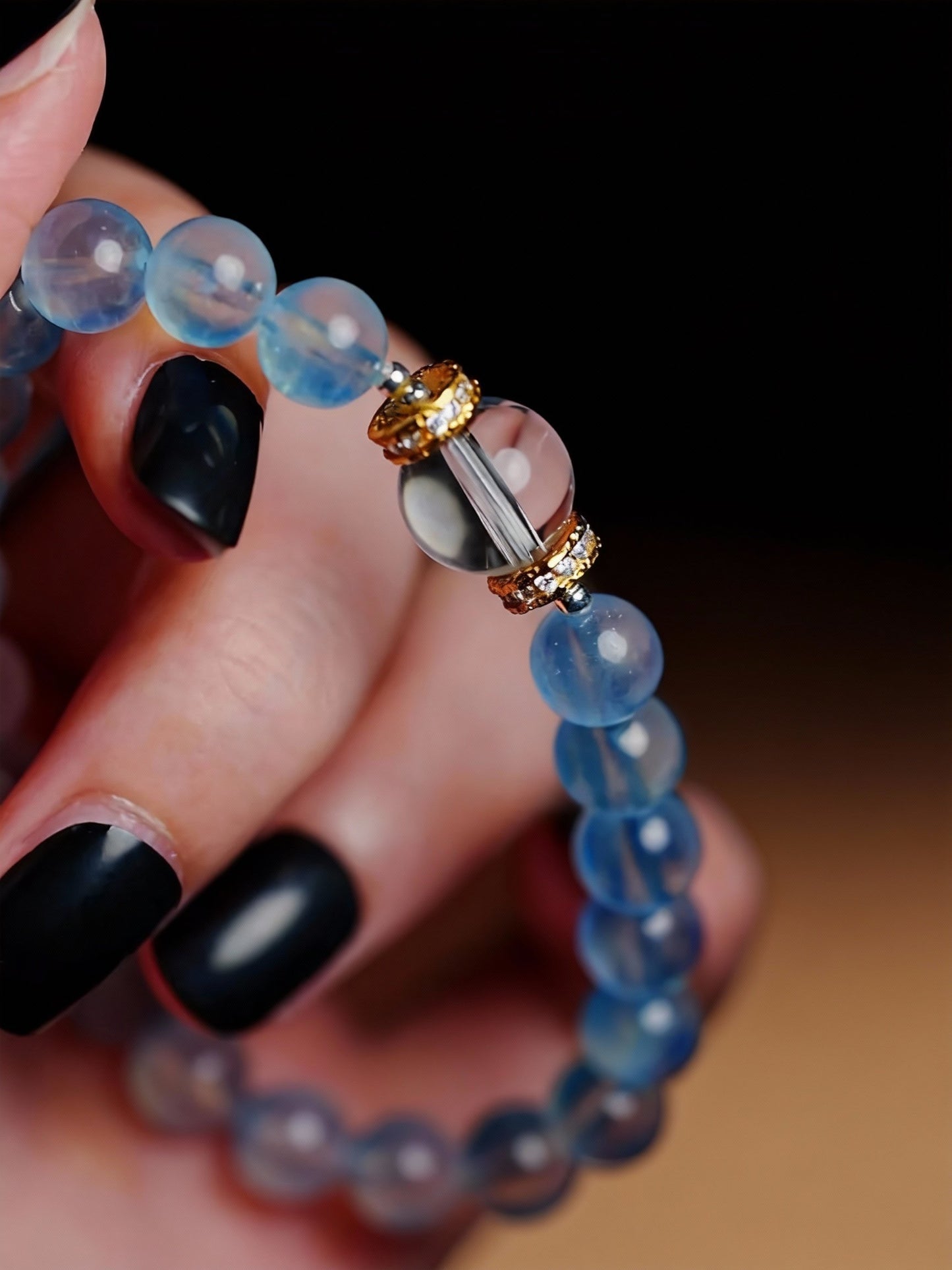 Aquamarine bracelet flat lay photography