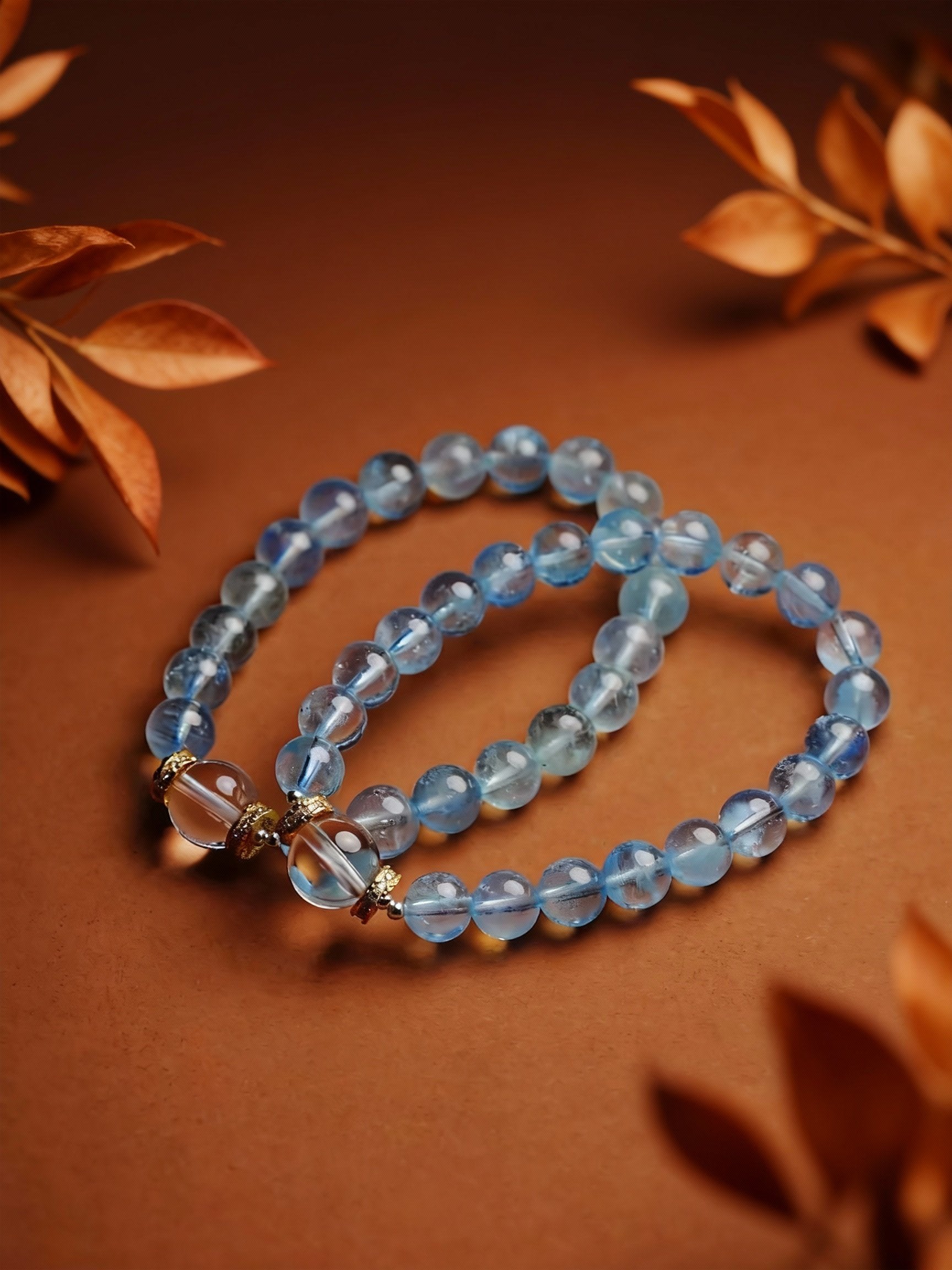 Aquamarine bracelet flat lay photography