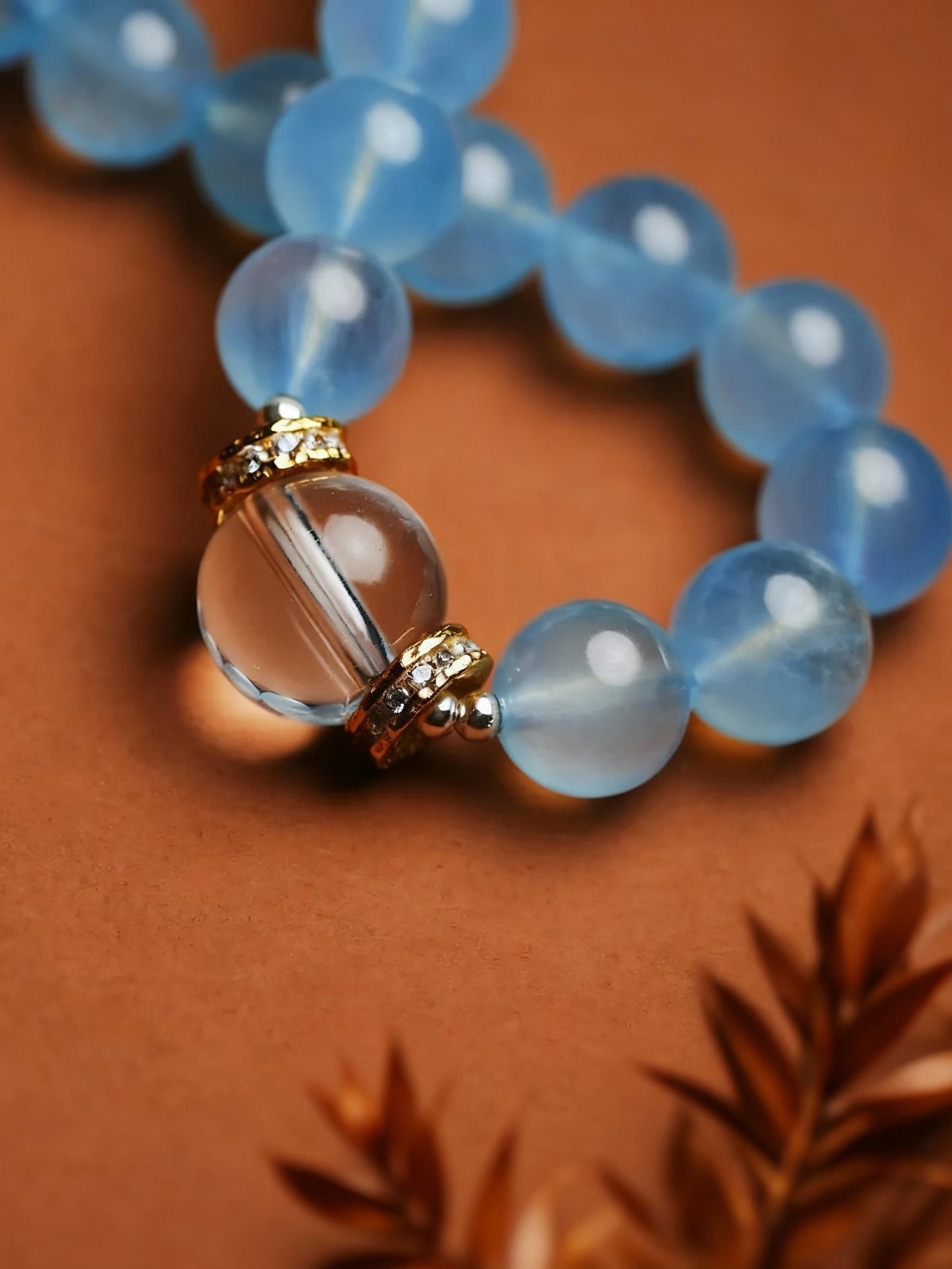 Various angles of aquamarine crystal bracelet