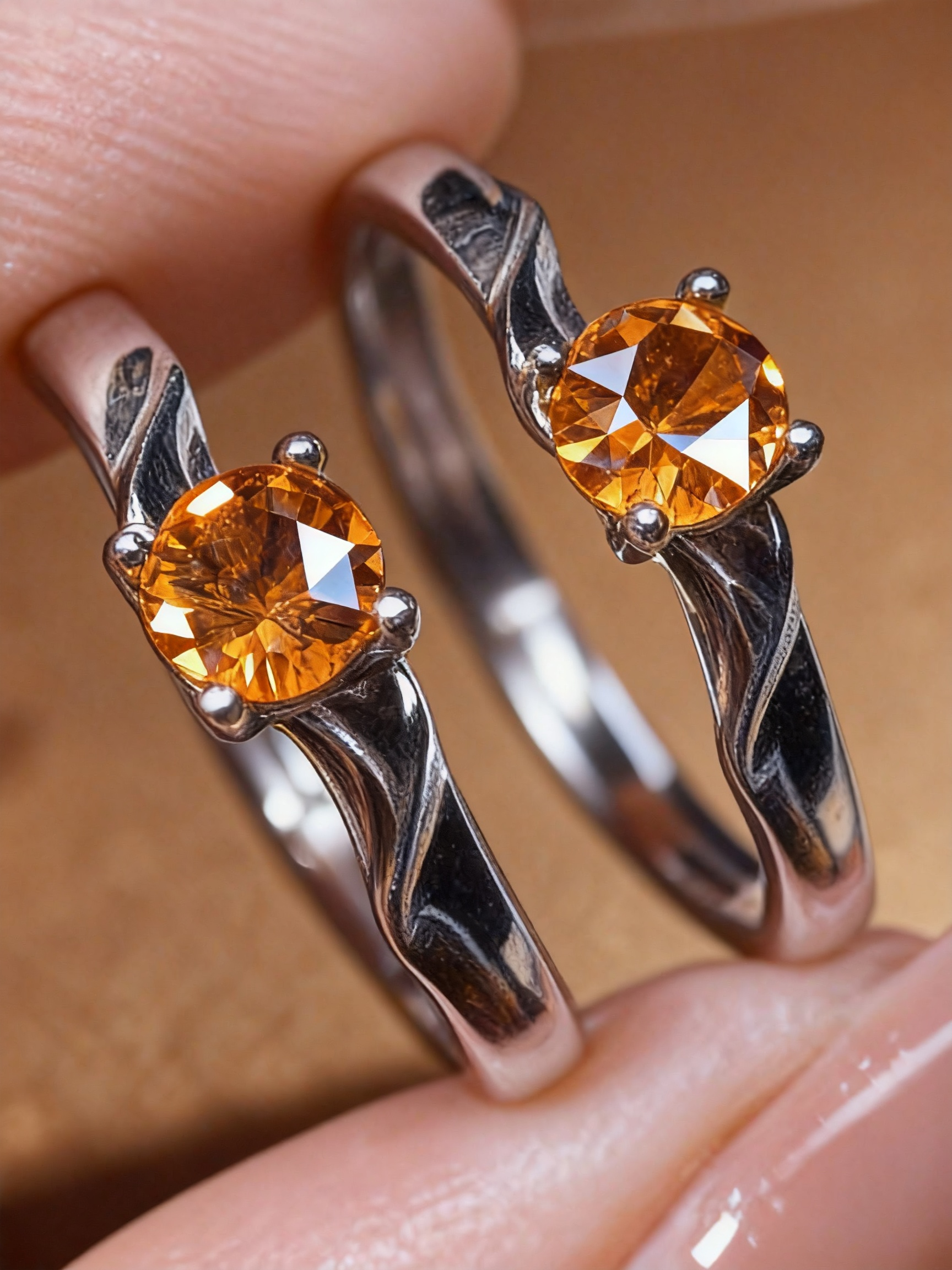 Citrine wave ring with organic flowing band design