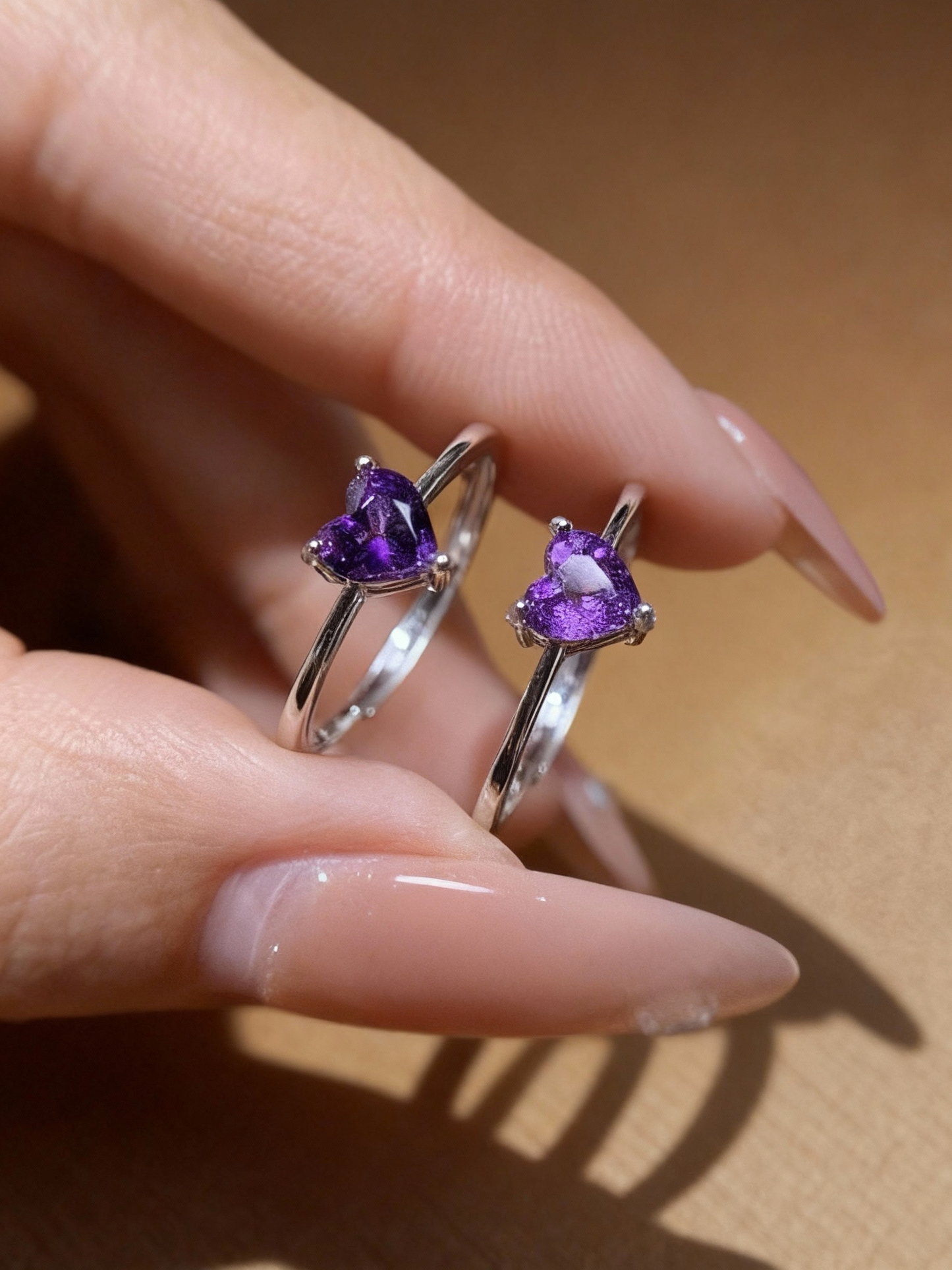 Natural amethyst ring with heart-shaped gemstone