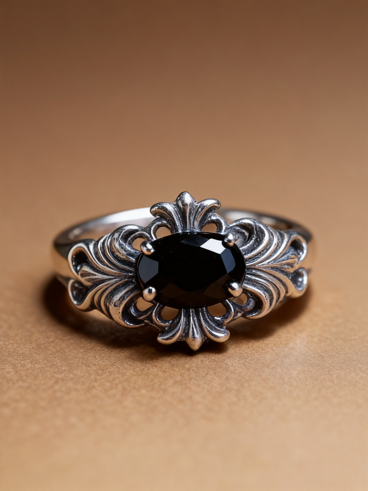 Natural black spinel ring with oval-shaped gemstone