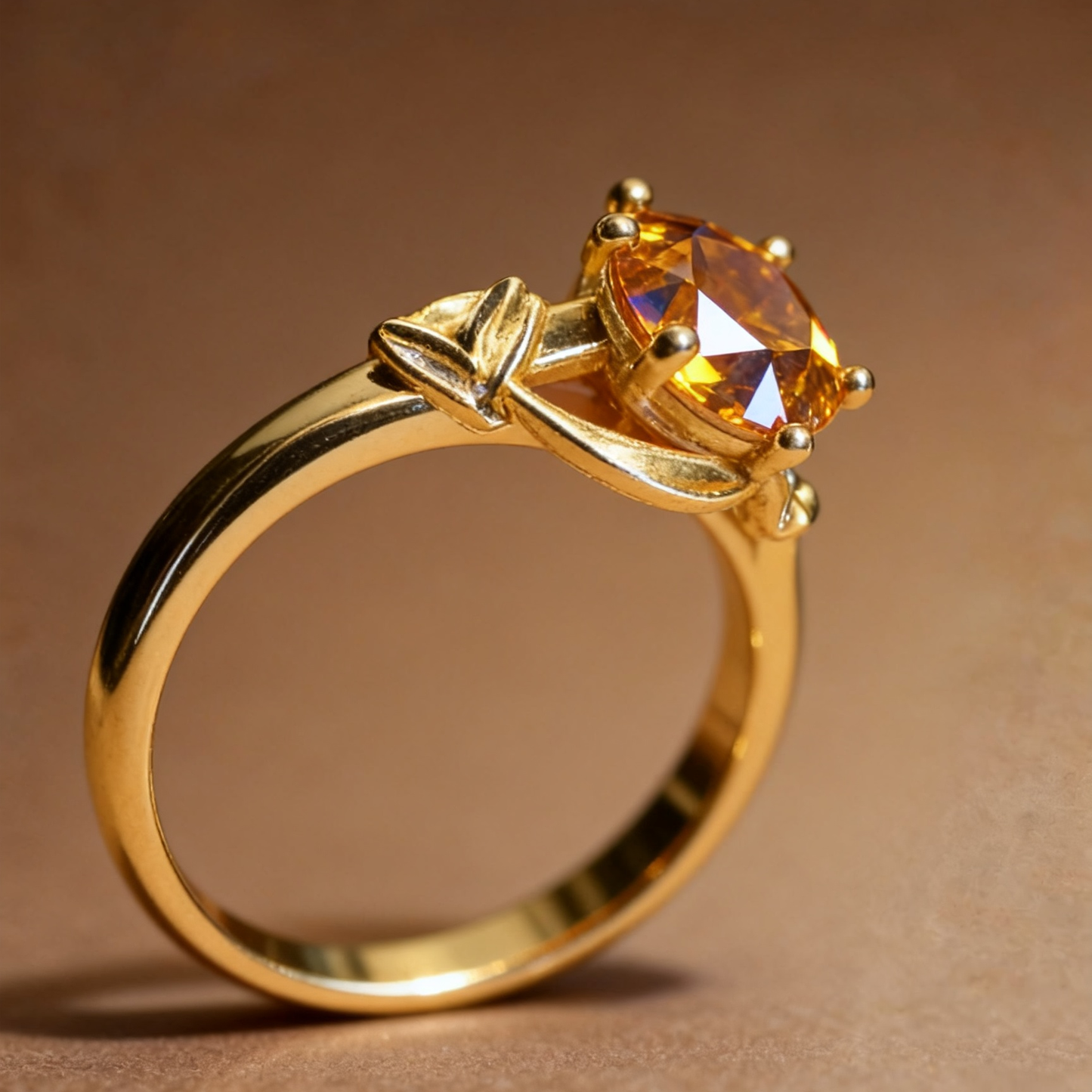 Round citrine ring showing warm yellow color and gold band