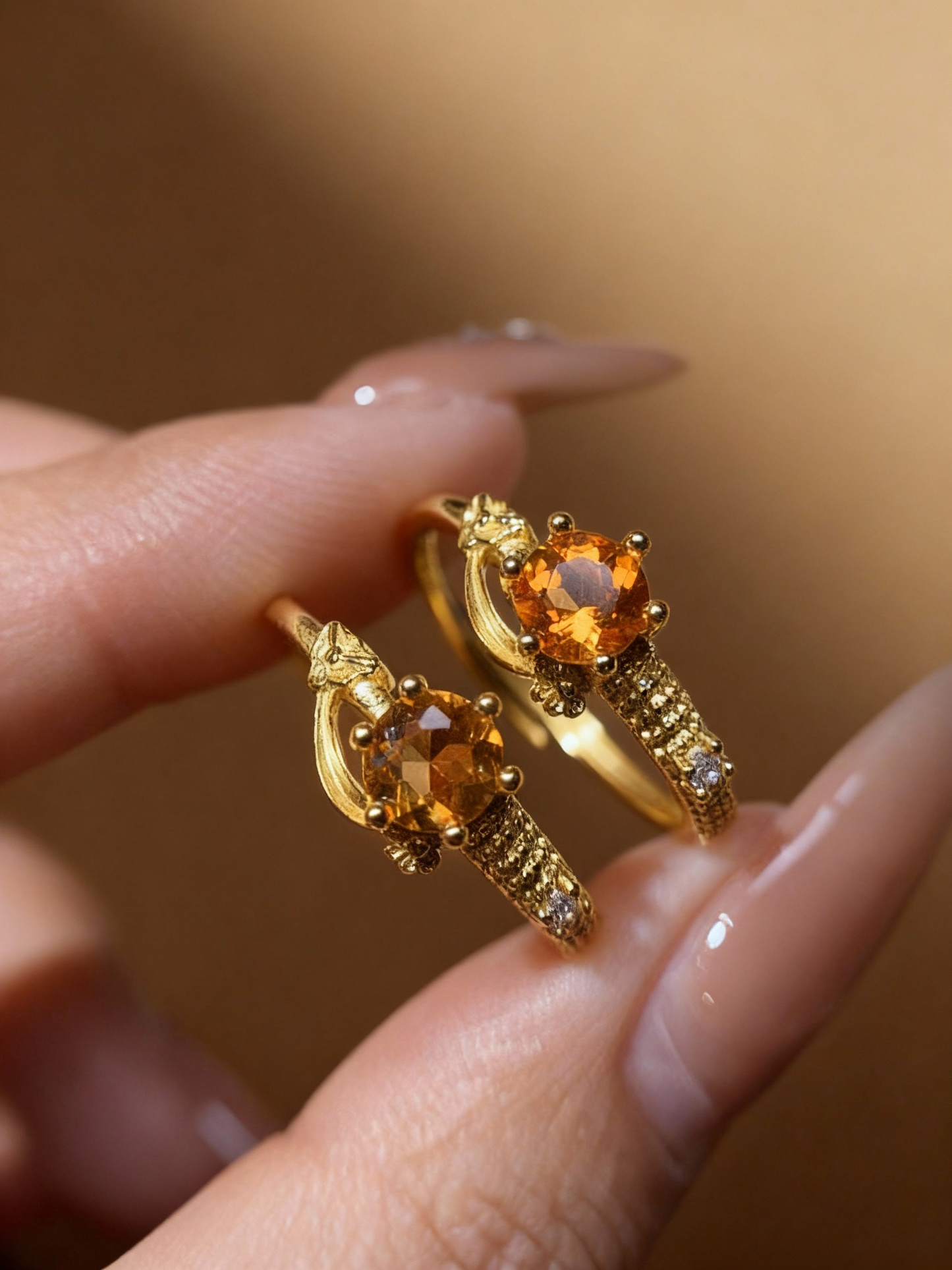 S925 silver gold-plated ring with round citrine stone