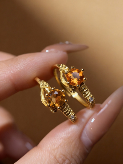 S925 silver gold-plated ring with round citrine stone