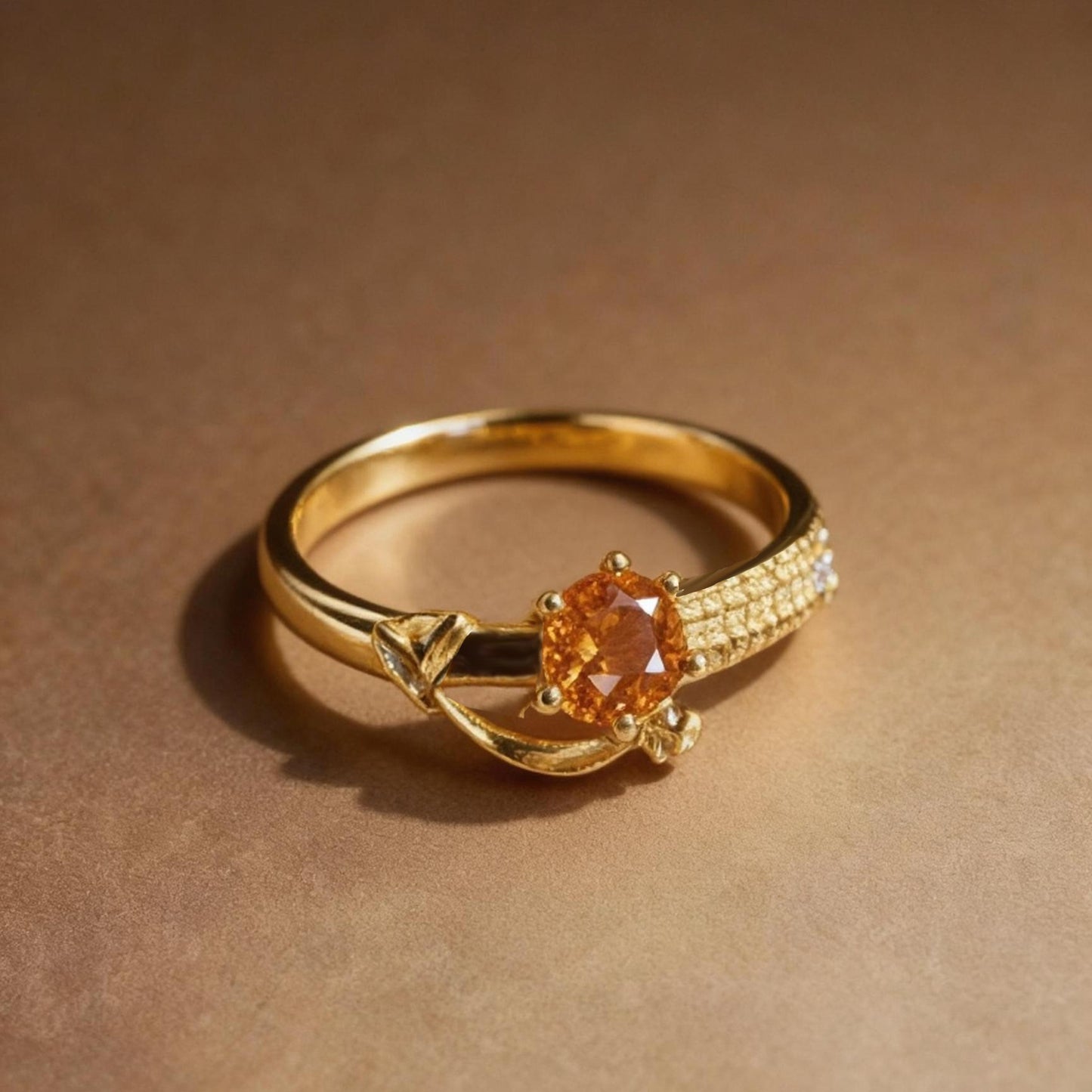 Round citrine ring with S925 silver gold-plated band