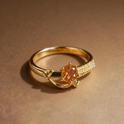 Round citrine ring with S925 silver gold-plated band