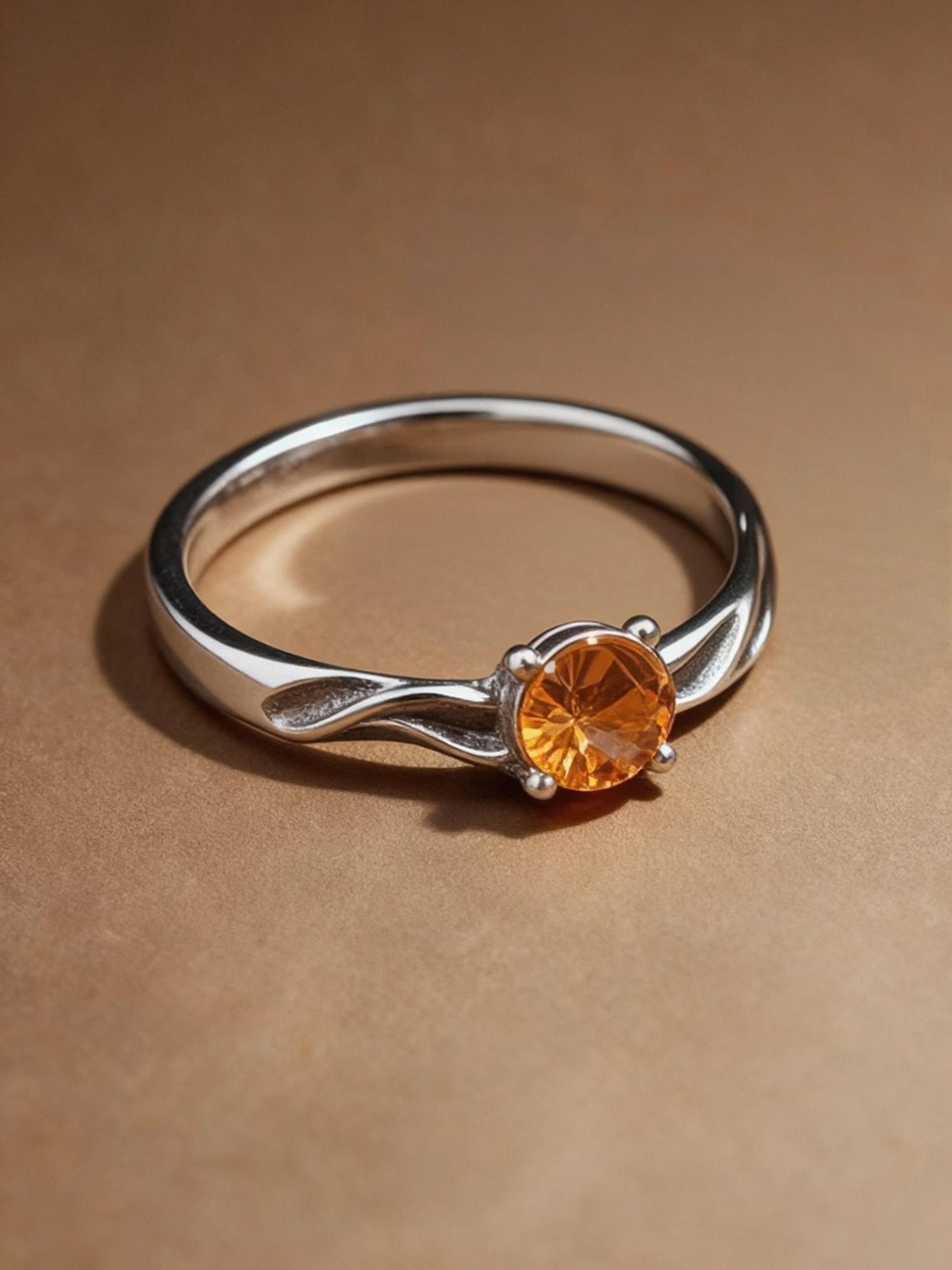 Detail of wave-shaped band with natural citrine stone