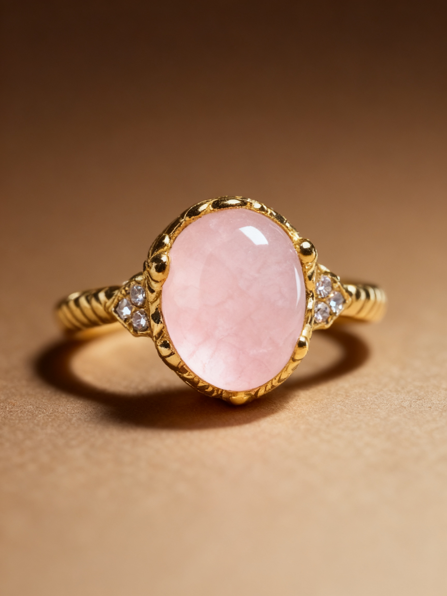 Natural rose quartz ring with translucent pink stone
