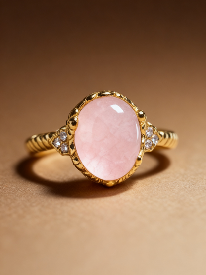 Natural rose quartz ring with translucent pink stone
