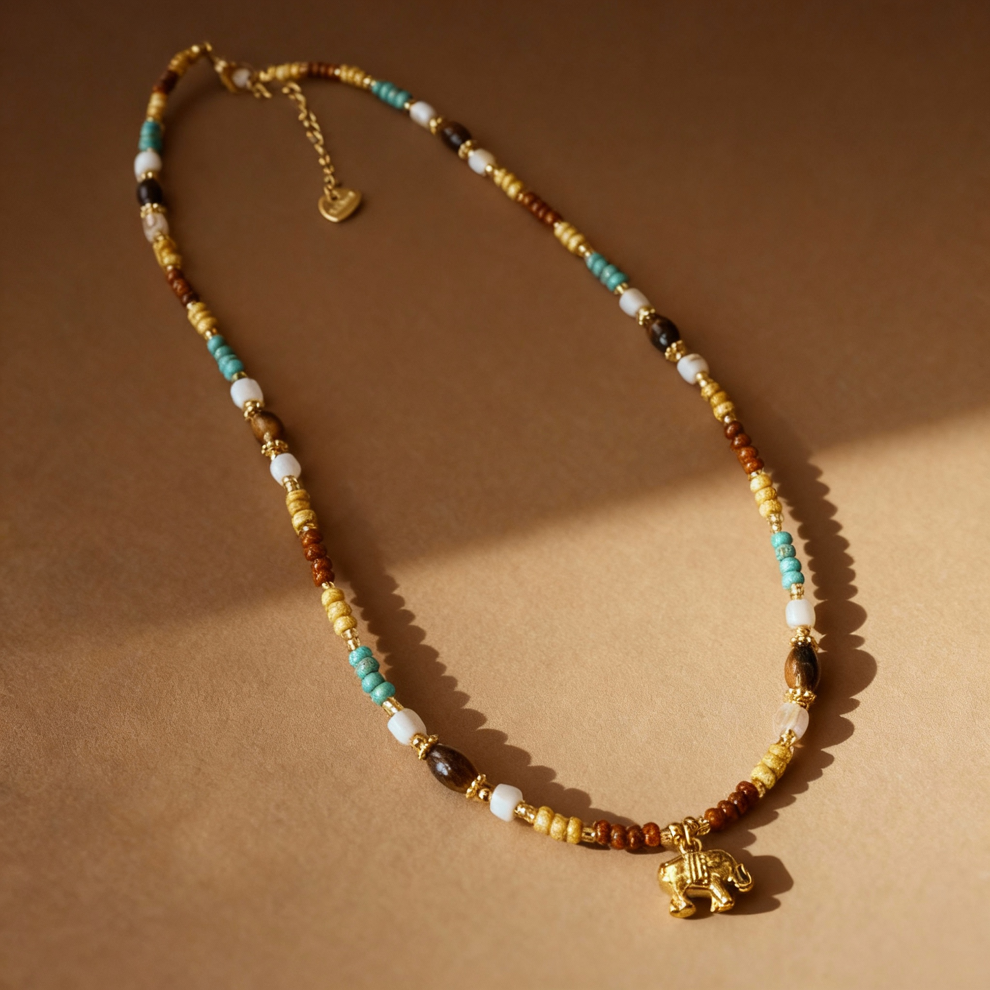 Elephant charm mixed stone necklace with titanium steel chain