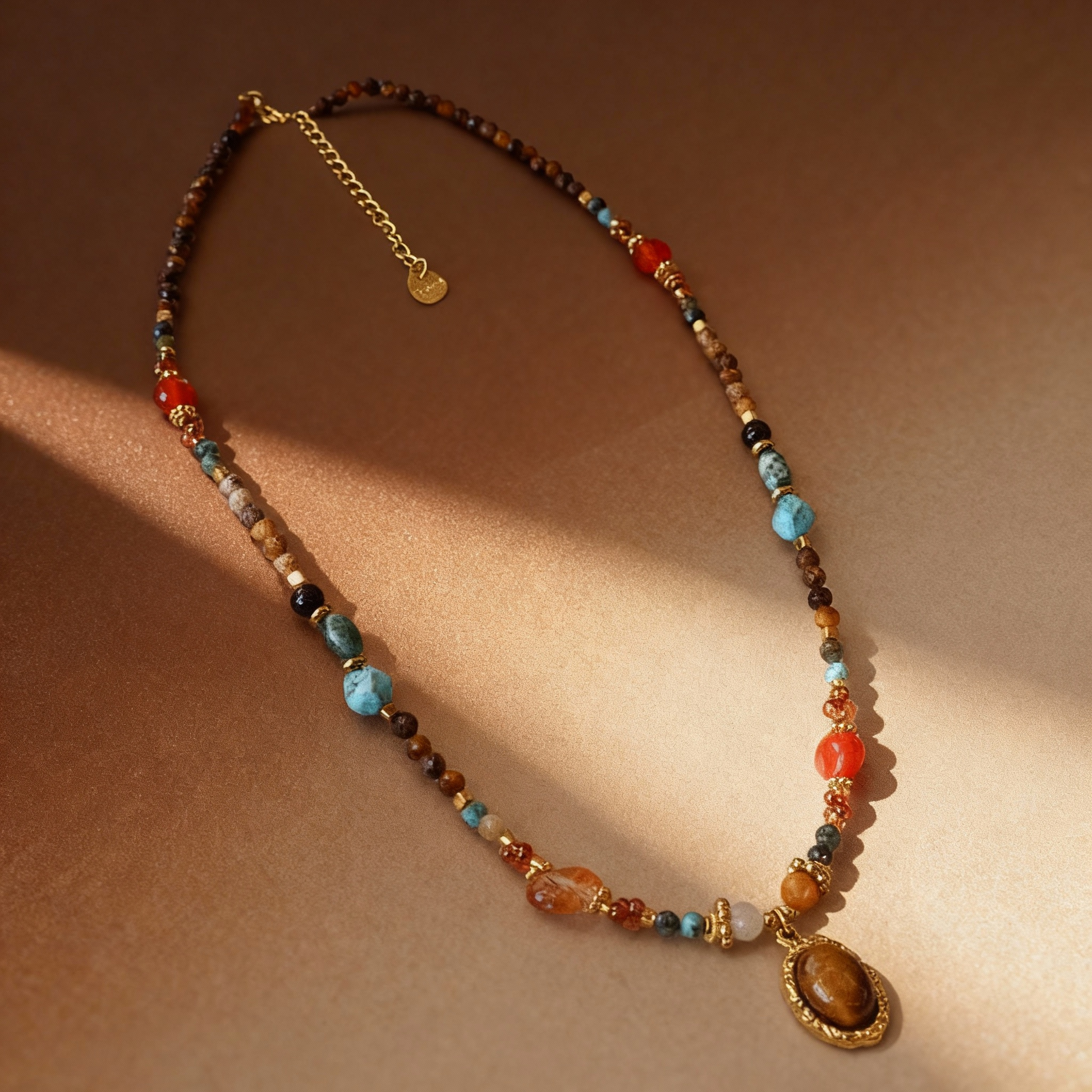 Mixed natural stone necklace with titanium steel chain