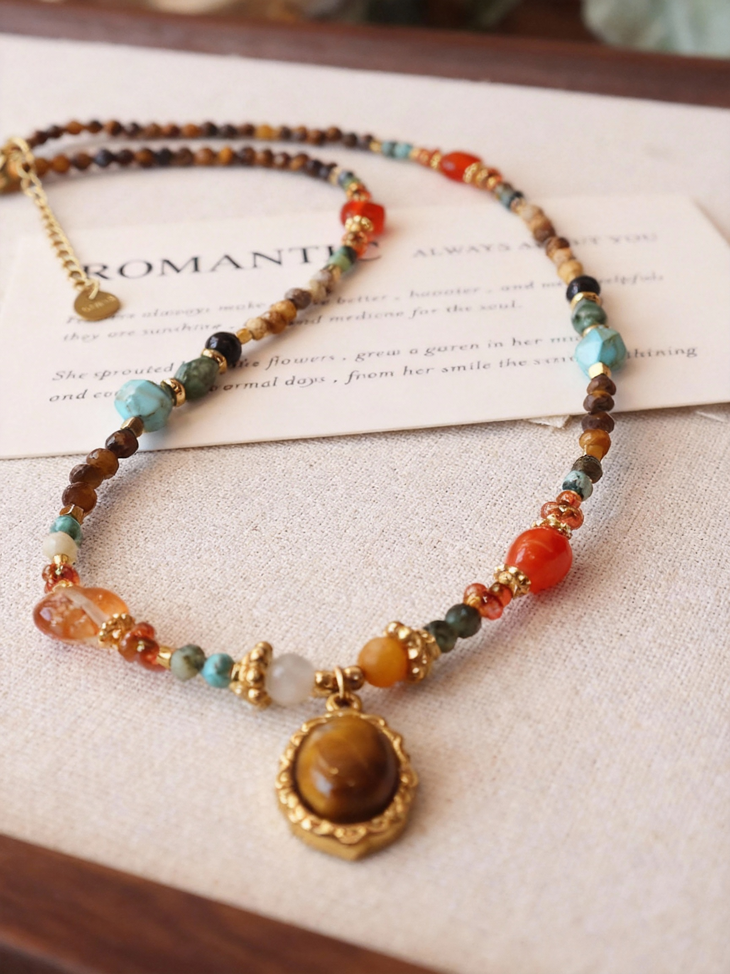 Colorful mixed natural stone necklace with multiple gemstone types