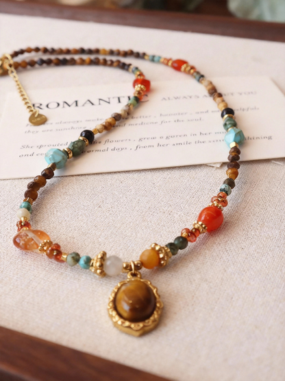Colorful mixed natural stone necklace with multiple gemstone types