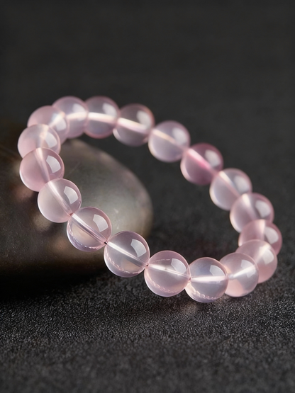 Premium rose quartz crystal bracelet showing pink gemstone quality