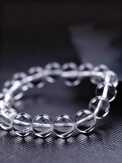 Brazilian clear quartz bracelet showing natural crystal clarity