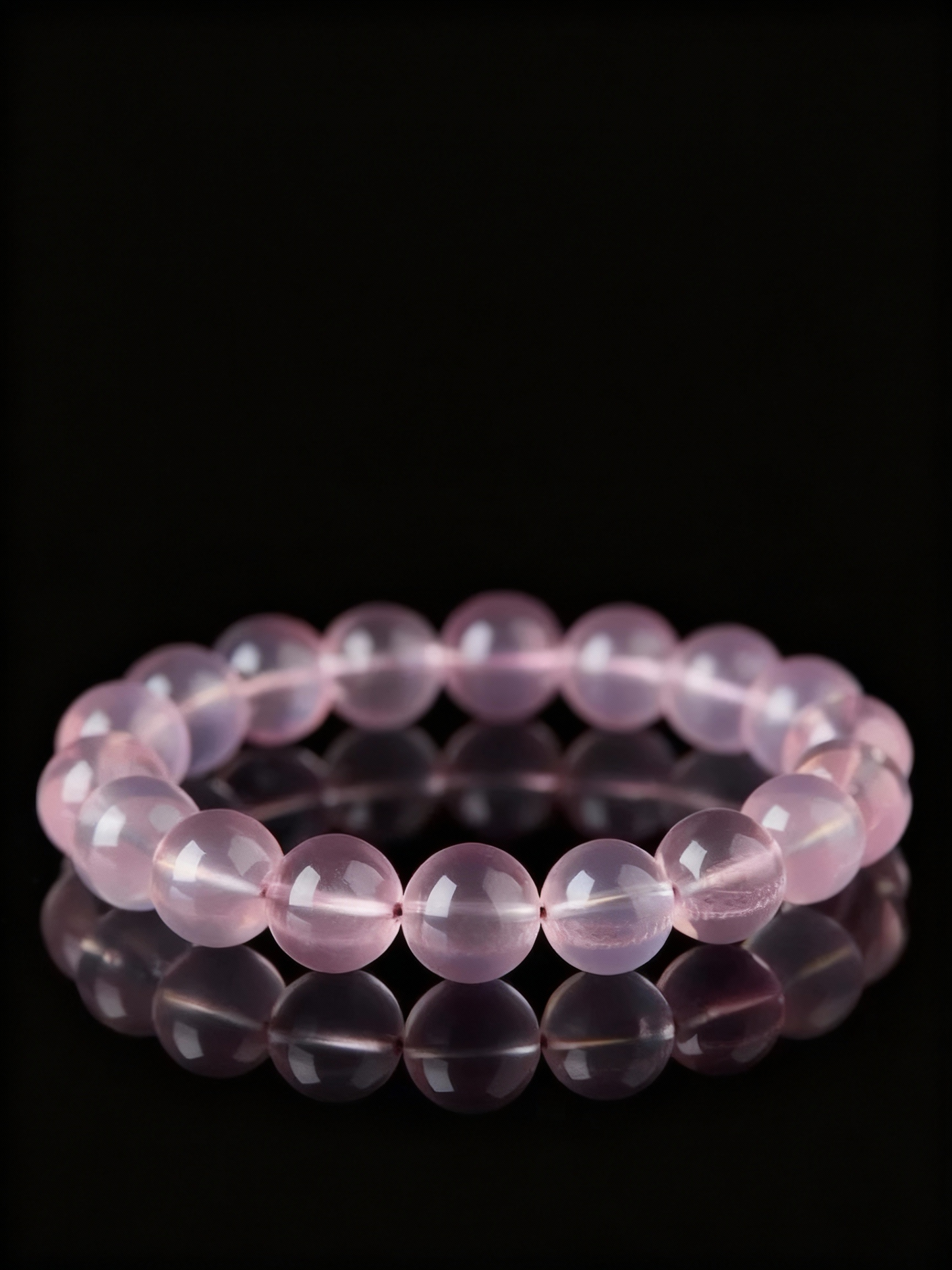 Natural ice-clear rose quartz beaded bracelet with transparency