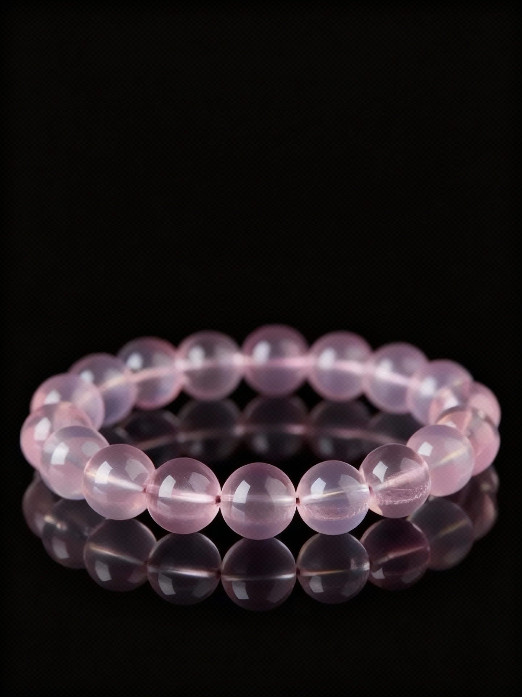 Natural ice-clear rose quartz beaded bracelet with transparency