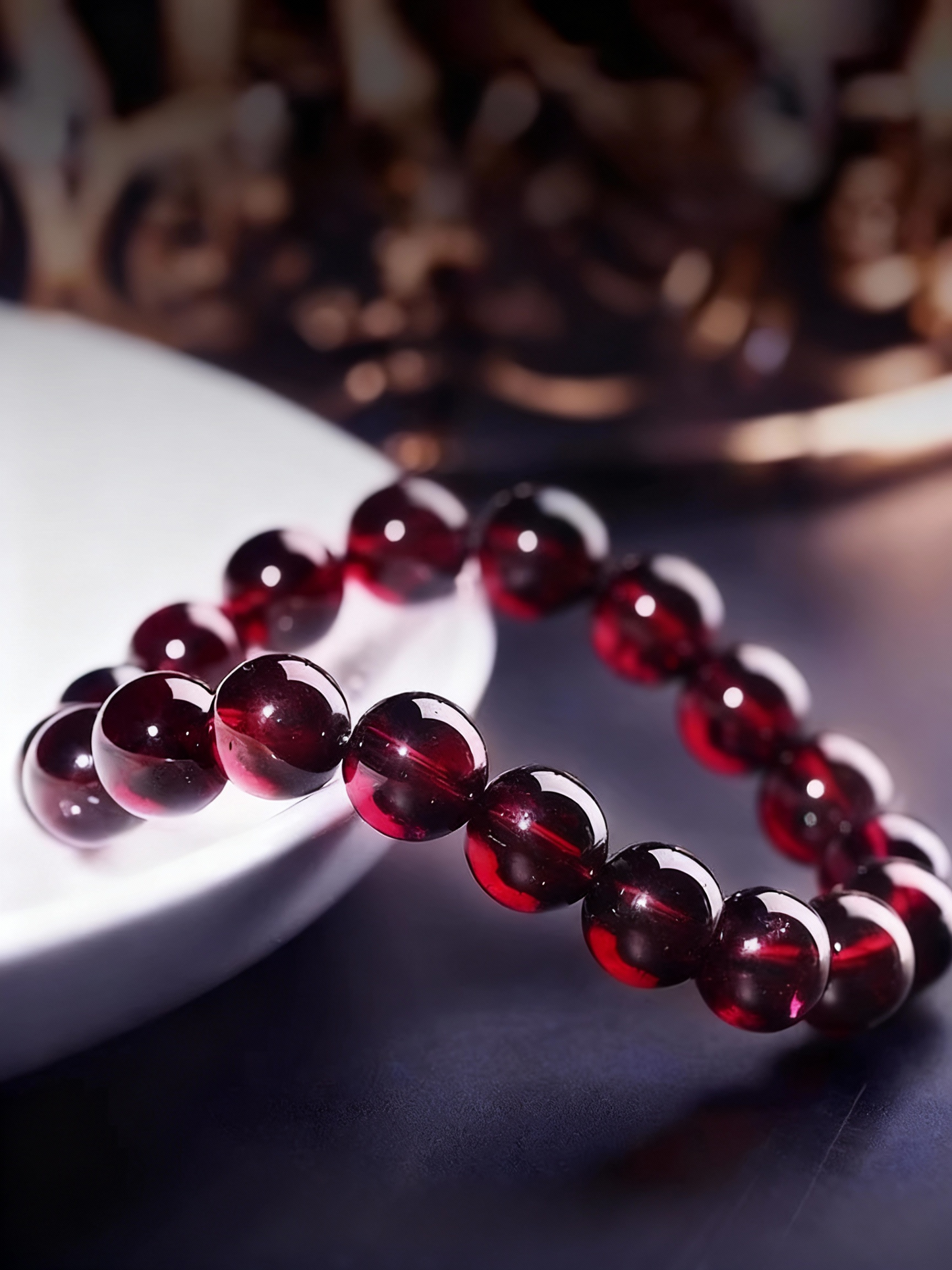 Premium rhodolite garnet beaded bracelet with rich burgundy tones