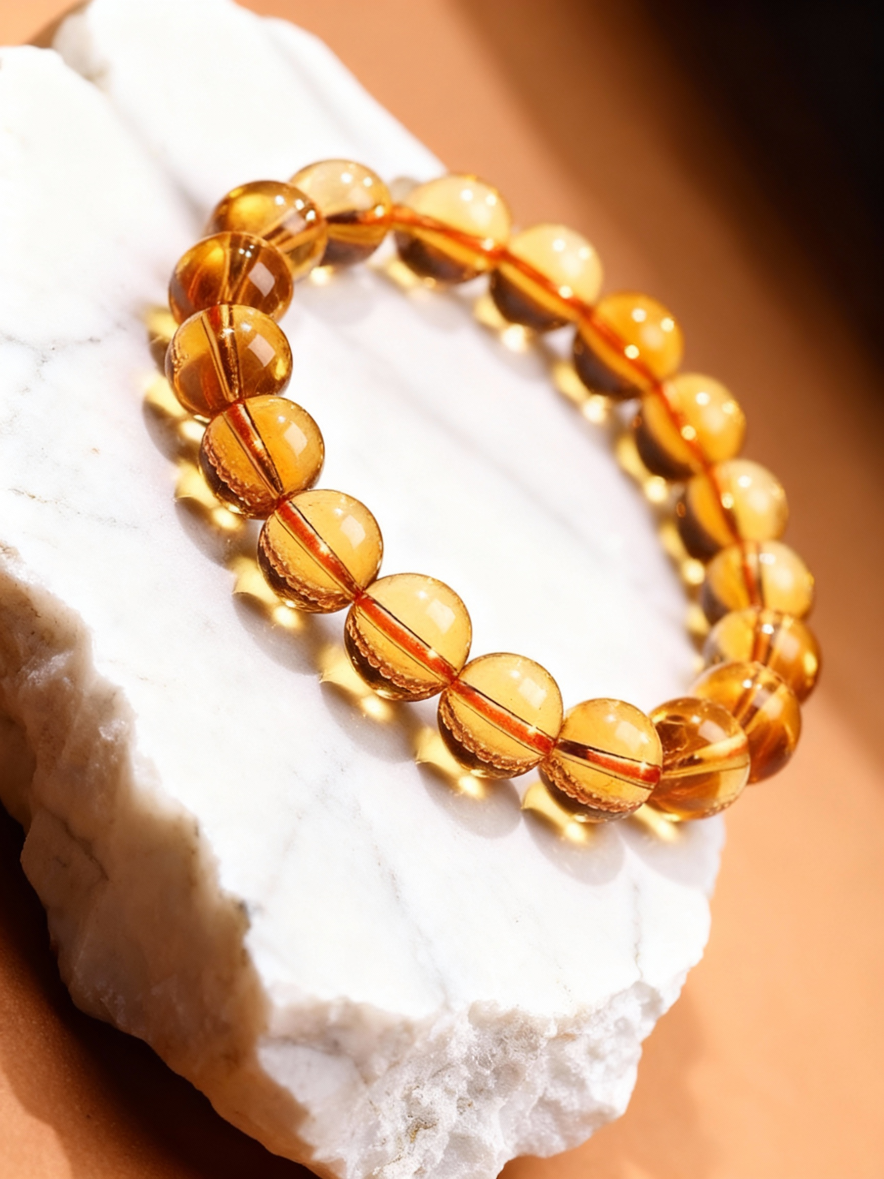 Natural citrine bracelet showing transparent yellow crystal quality