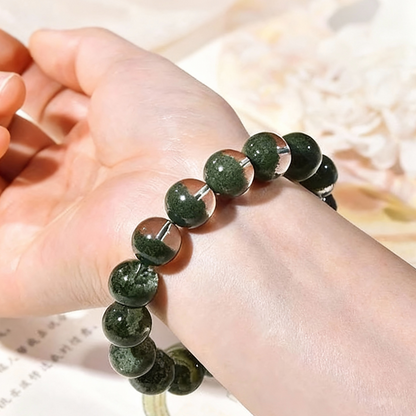 Green phantom quartz bracelet from Brazil showing unique patterns