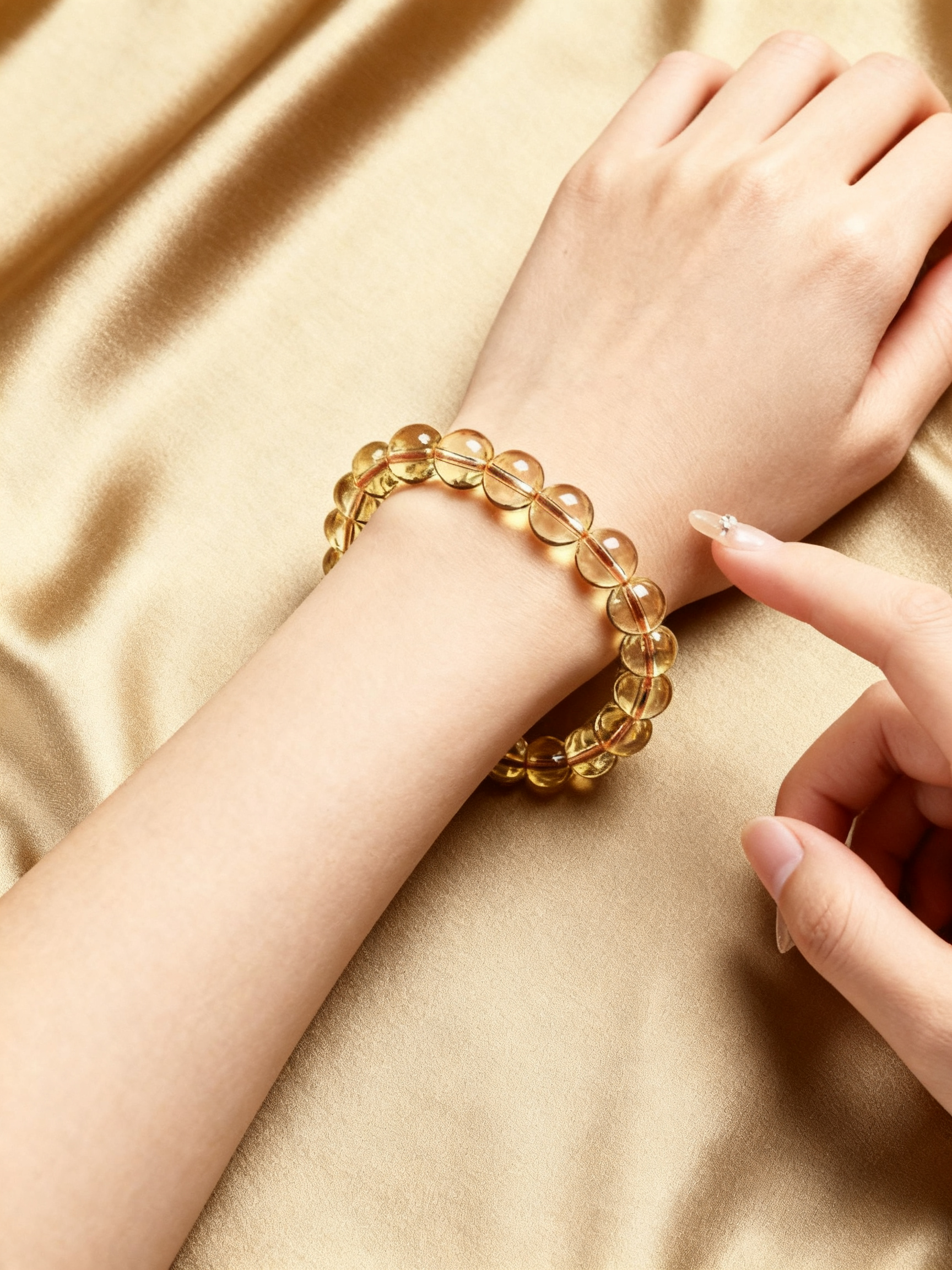 Natural citrine bracelet detail showing crystal transparency