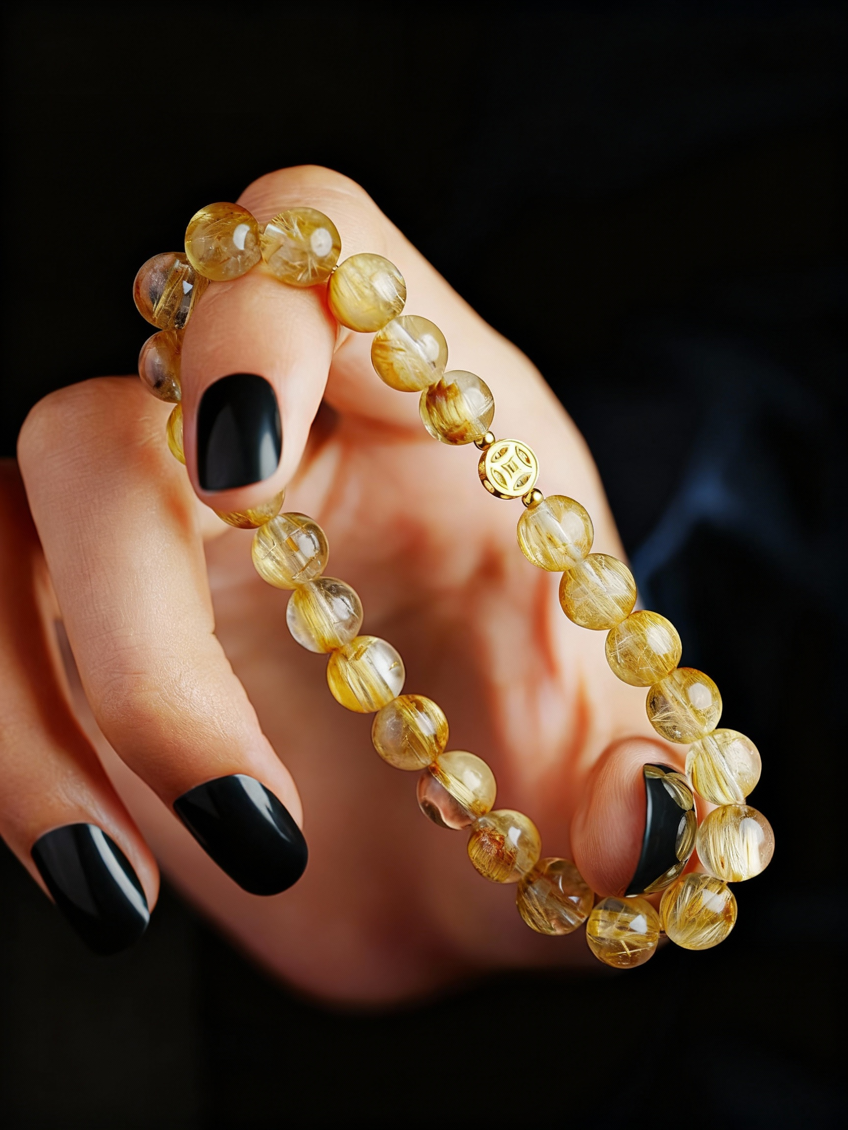 Golden rutile inclusions in natural quartz crystal bracelet