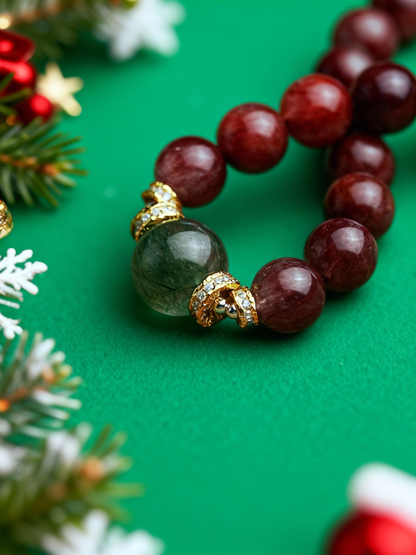 Detail of red and green dual-color crystal bracelet