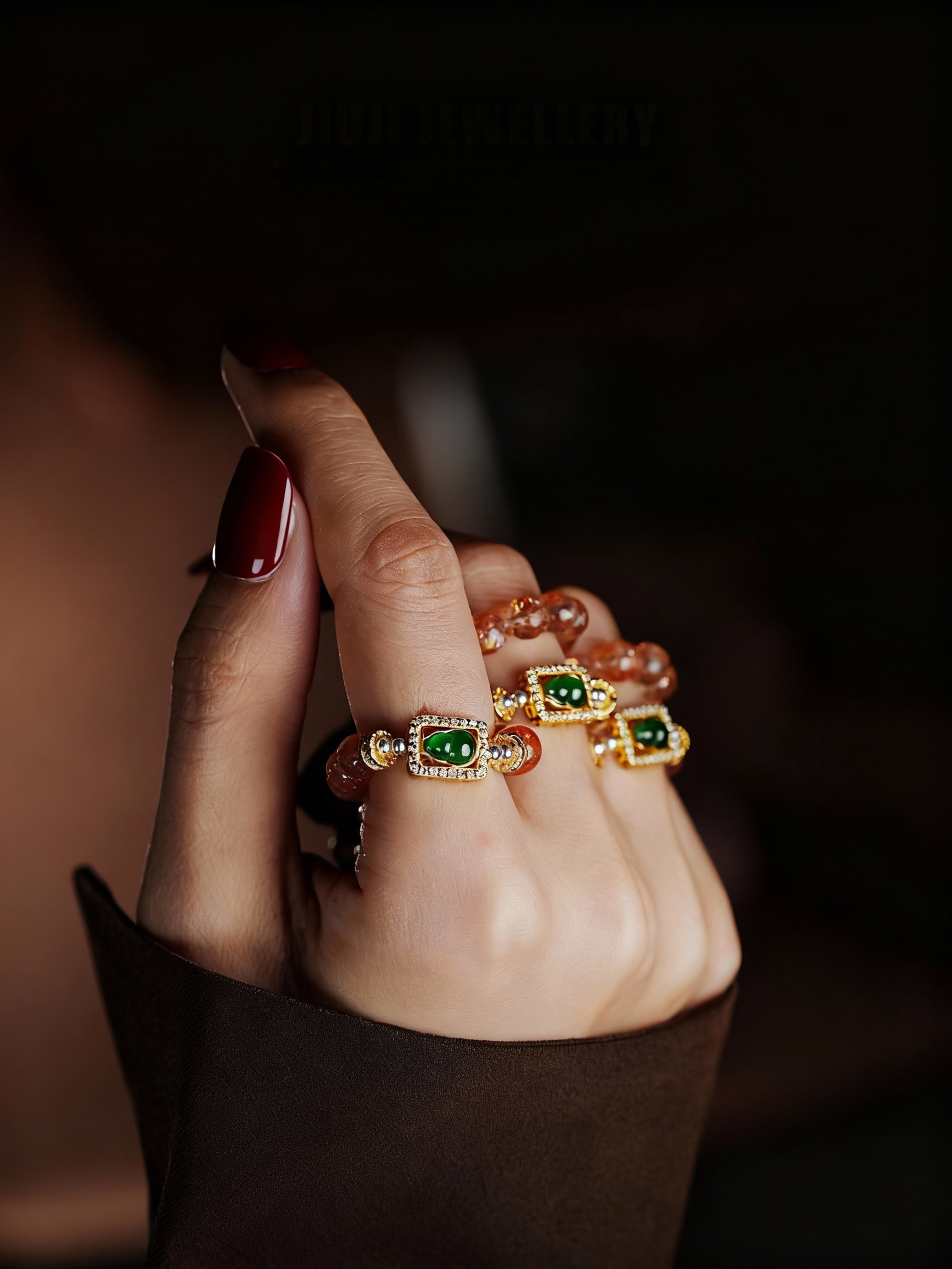 Natural sunstone bracelet with traditional jade gourd pendant