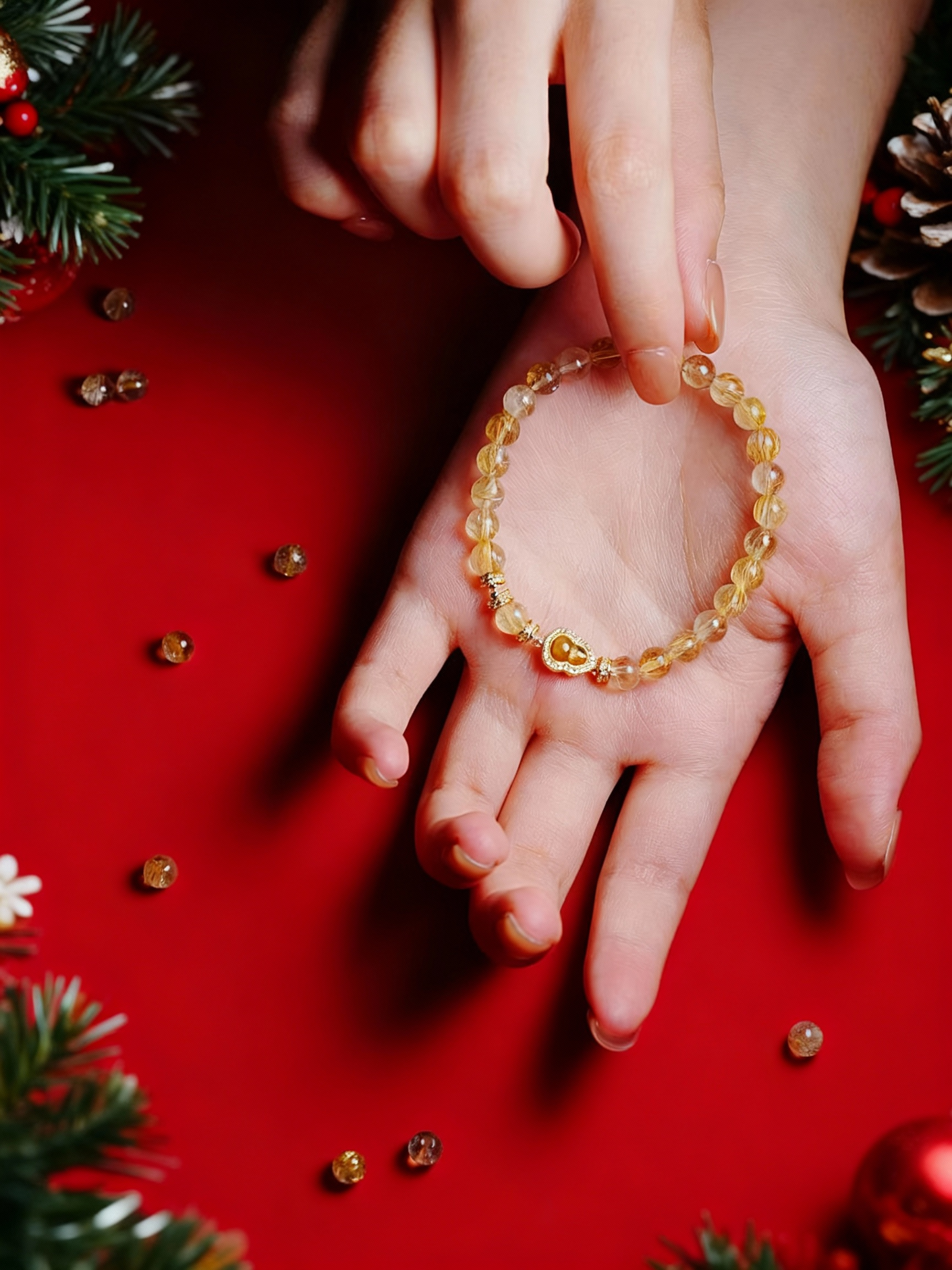 Natural rutilated quartz beaded bracelet jewelry