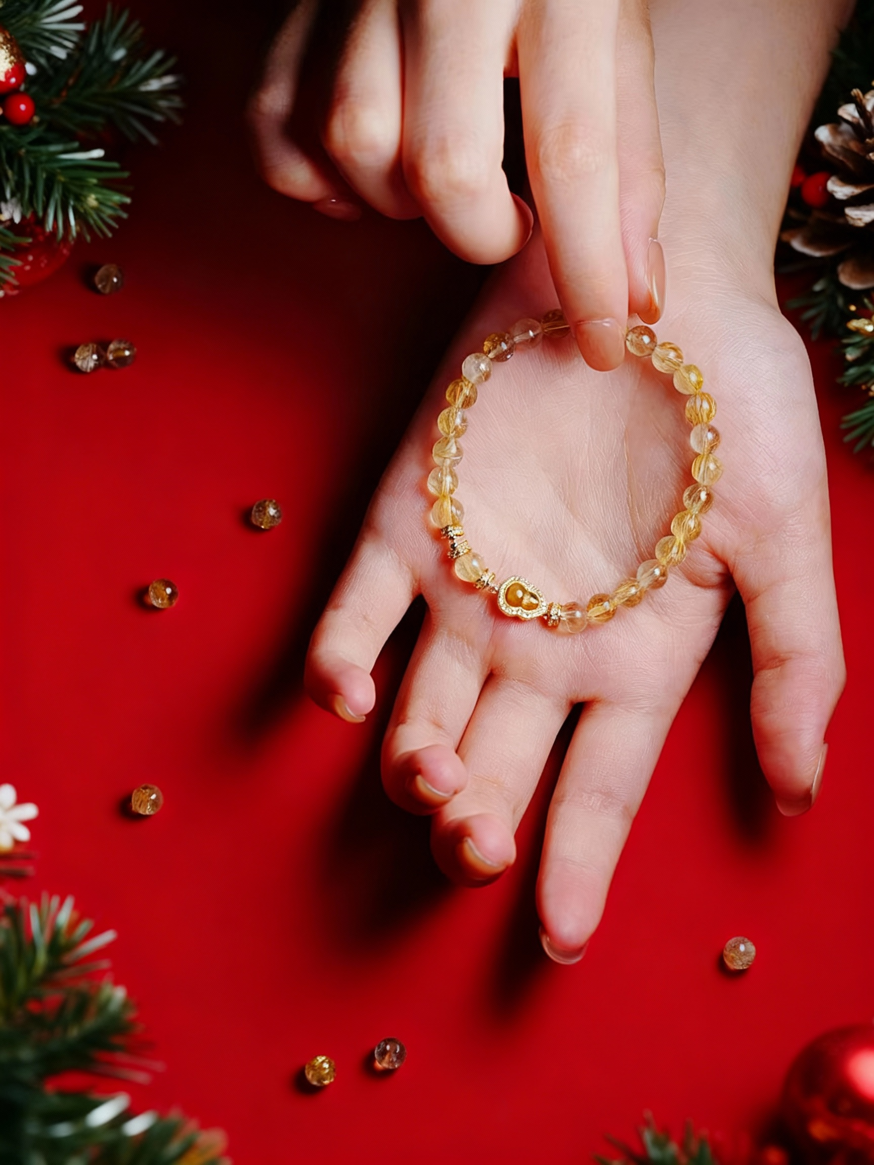 Natural rutilated quartz beaded bracelet jewelry