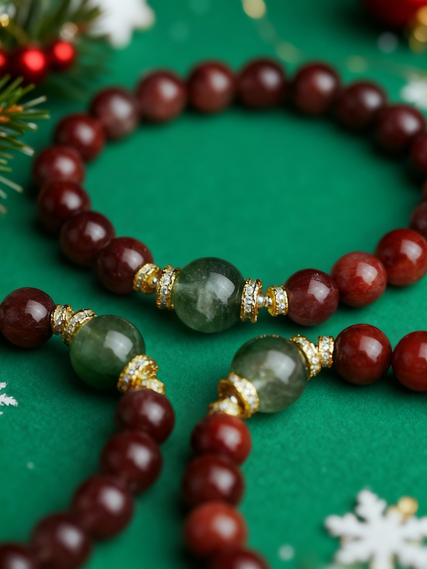 Red rabbit hair quartz with green rutile inclusions bracelet
