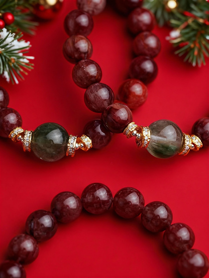 Handcrafted red and green rutilated quartz bracelet