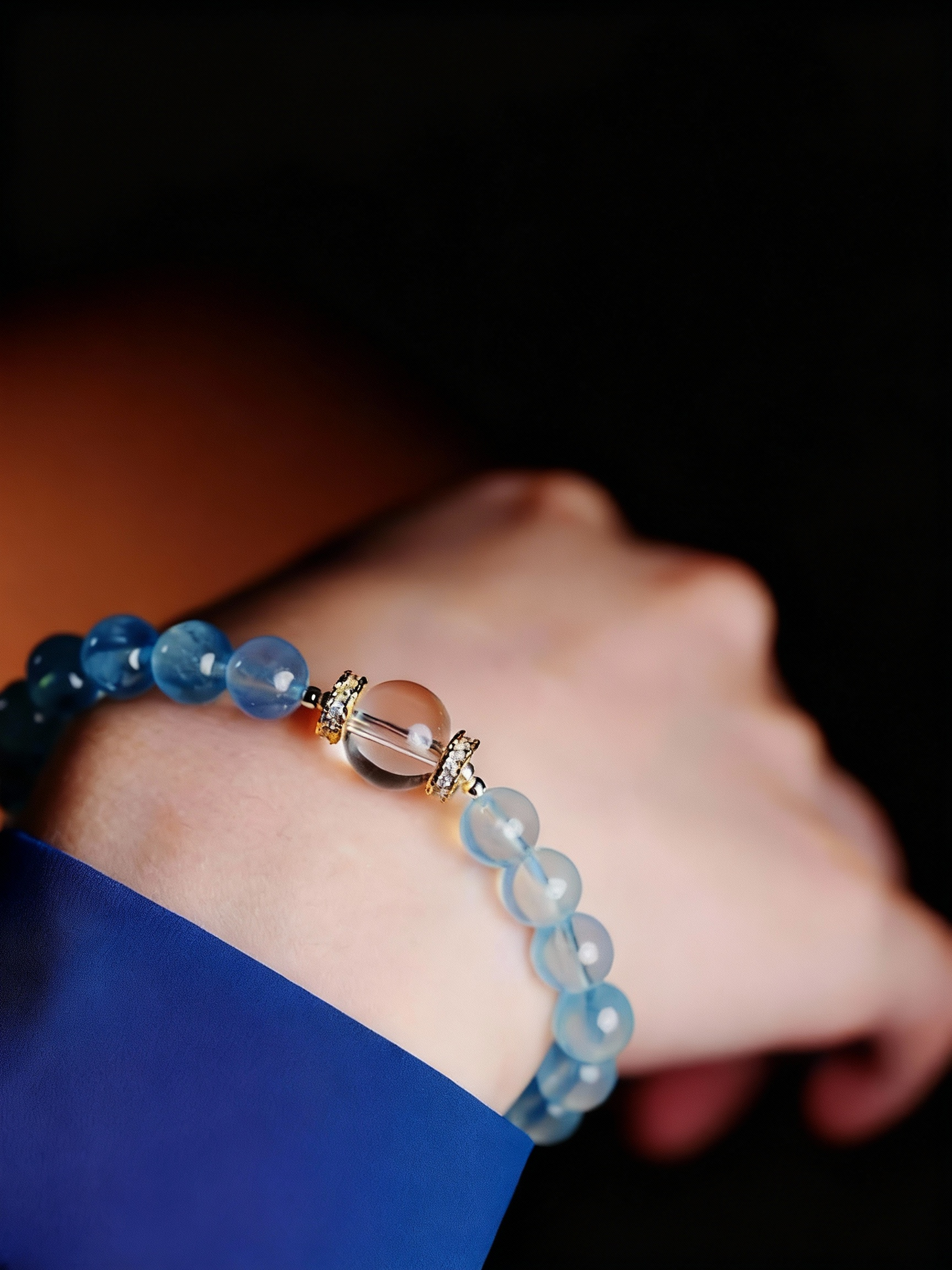 Aquamarine bracelet flat lay photography