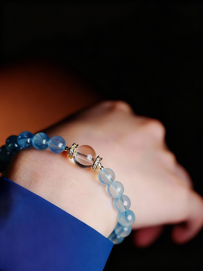 Aquamarine bracelet flat lay photography