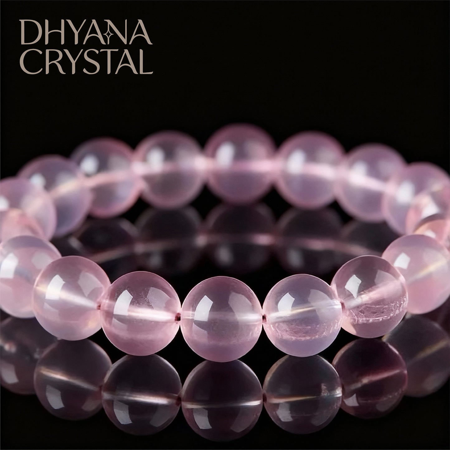 Close-up of ice-clear rose quartz beads showing natural pink color