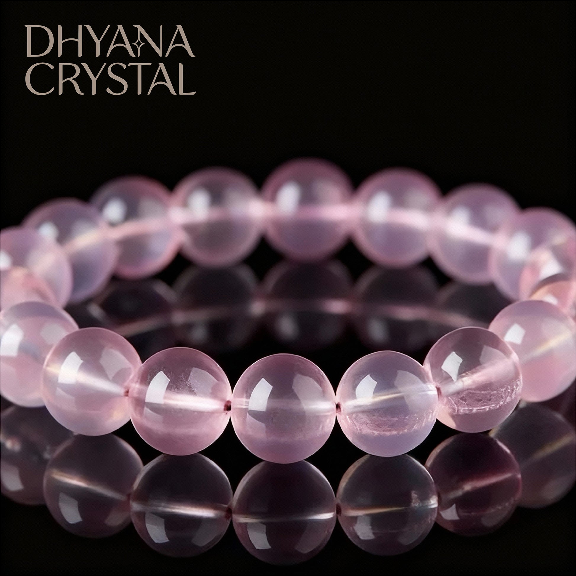 Close-up of ice-clear rose quartz beads showing natural pink color