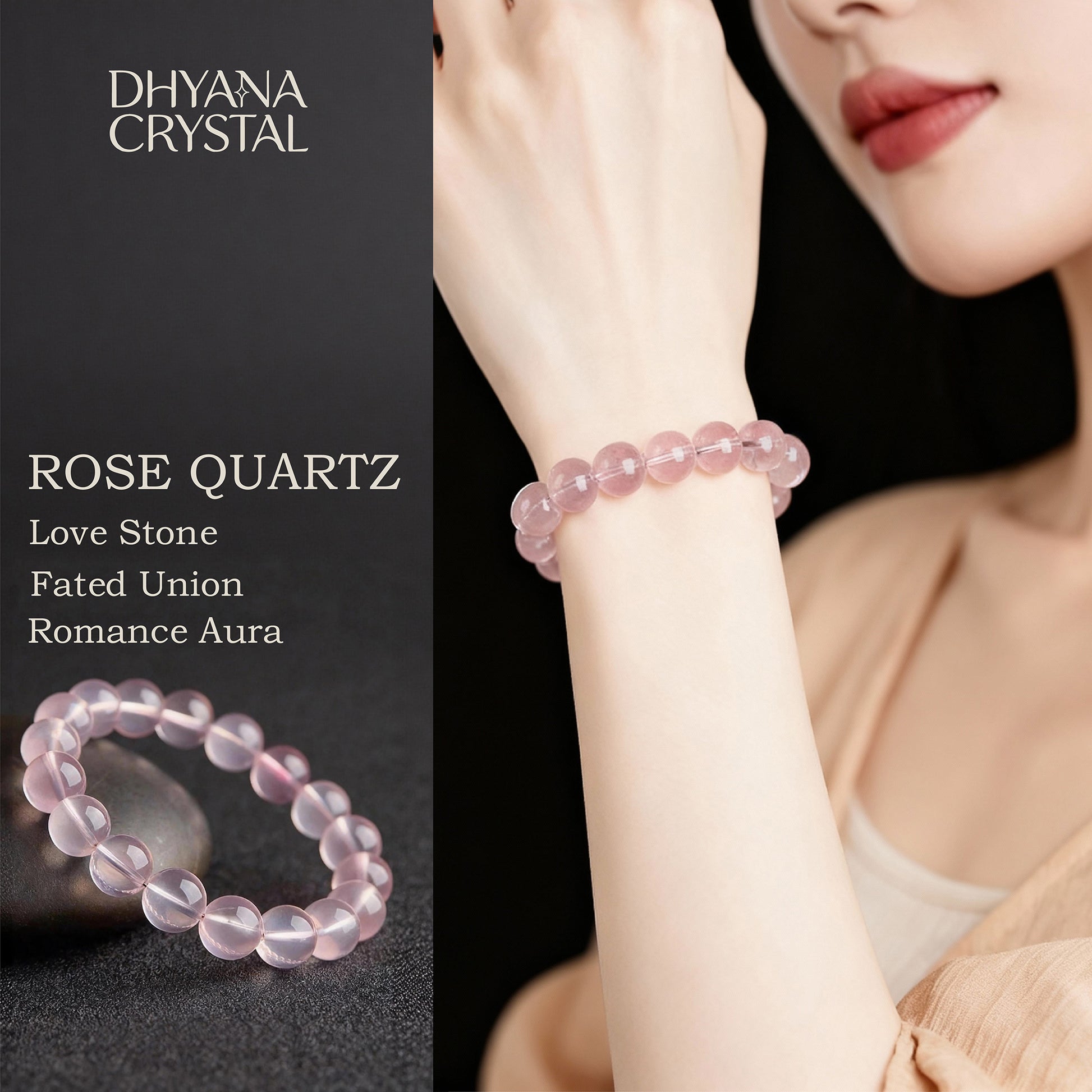 Premium grade ice-clear rose quartz bracelet with pink crystal beads