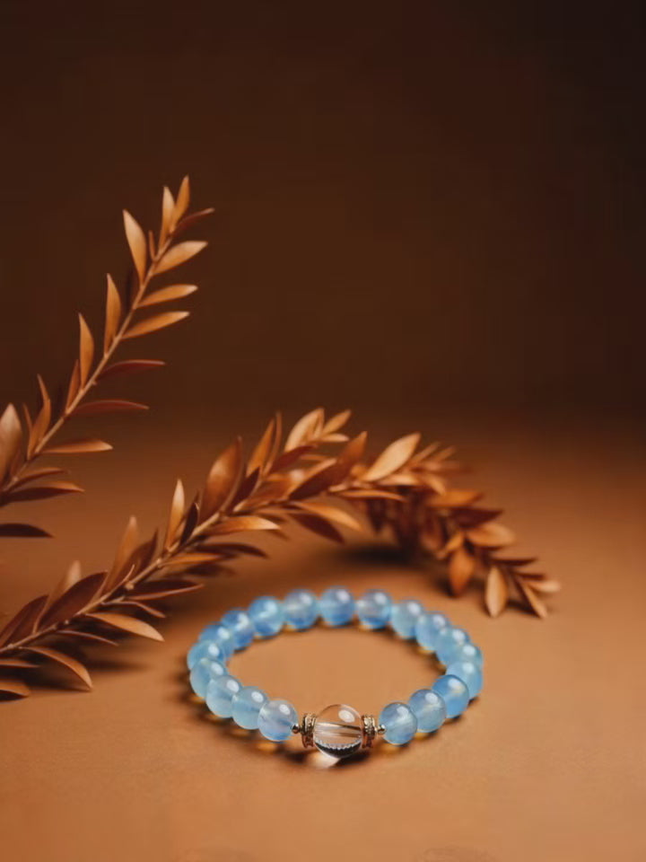 Detail of blue aquamarine gemstone beads