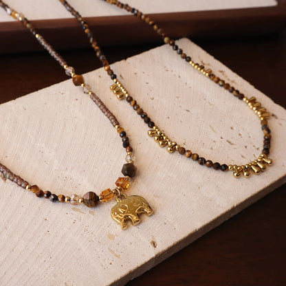Tiger eye crystal beaded sweater chain with chatoyant shimmer