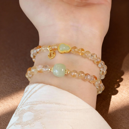 Citrine abundance bracelet with traditional jade calabash charm