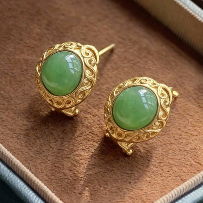 Close-up of nephrite jade earrings showing rich green color