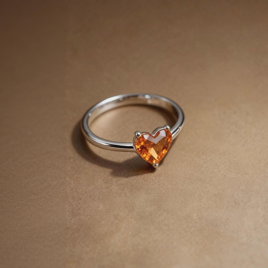 Golden citrine heart ring with natural yellow gemstone