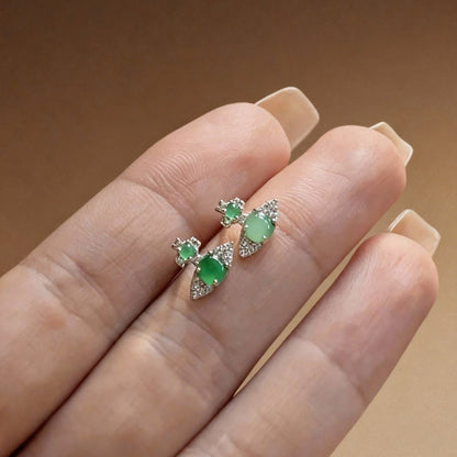 Detail of natural jade jasper earrings with lush green tones