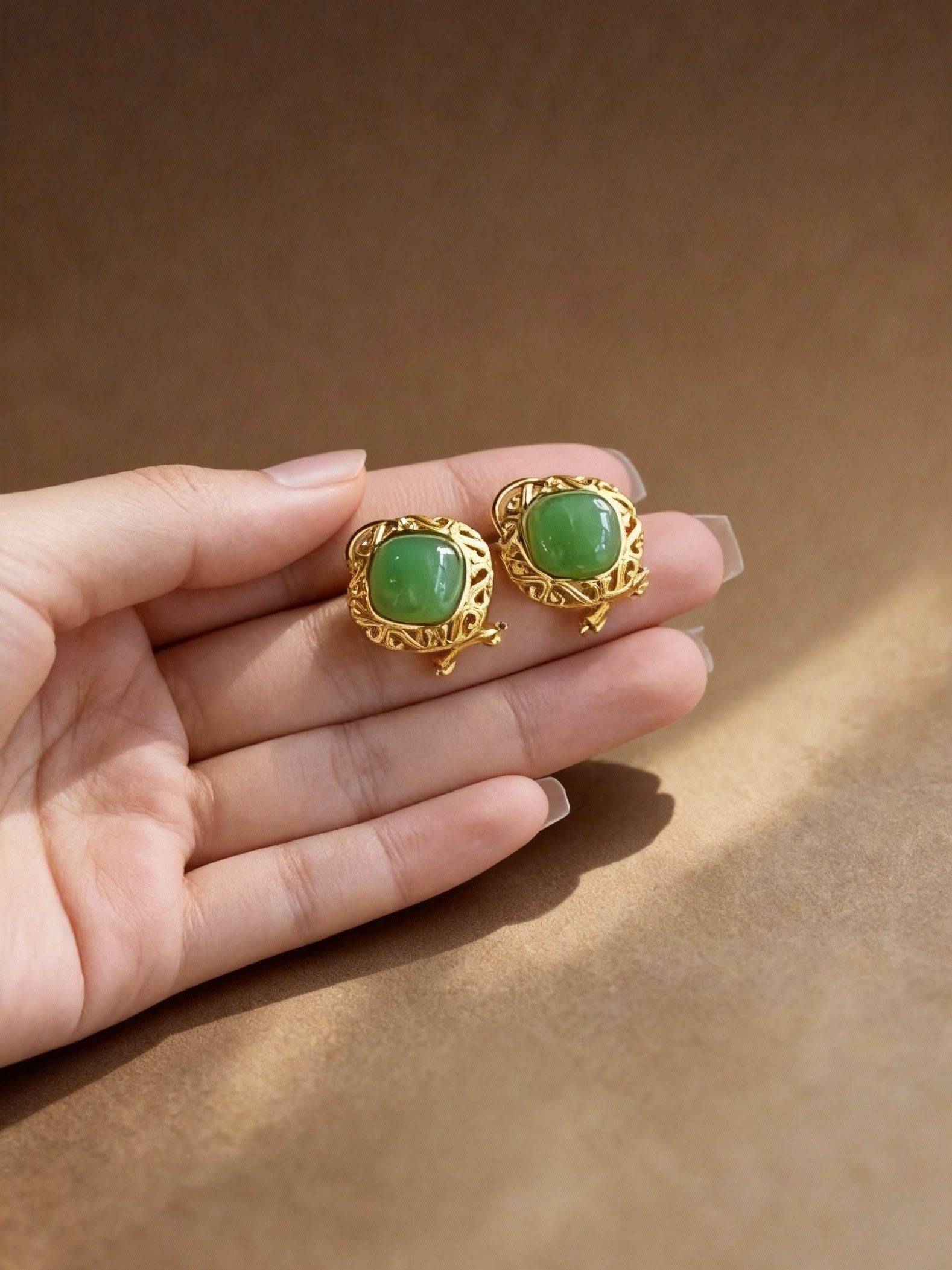 Natural jade earrings with classic nephrite stone