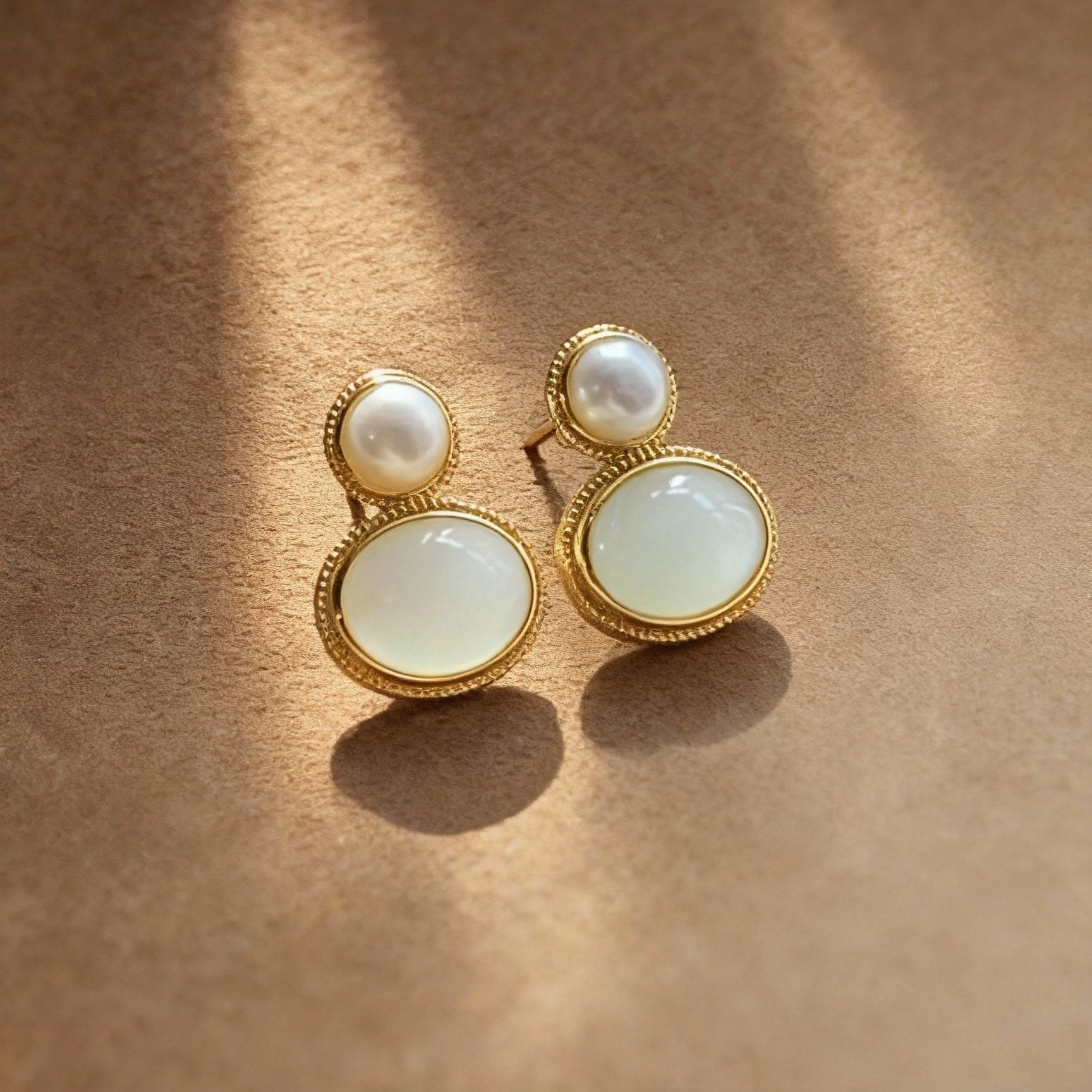 Nephrite jade and pearl earrings with green stone and white pearl