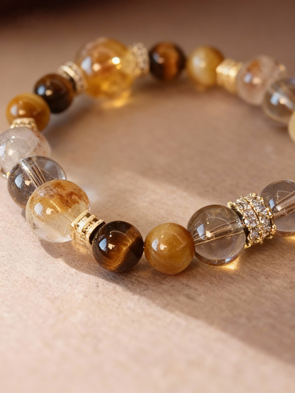 Rutilated quartz and golden tiger's eye beaded bracelet