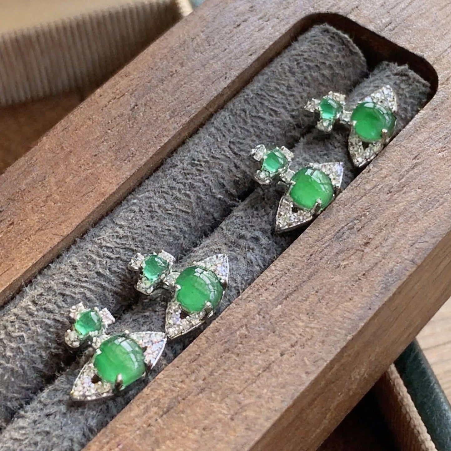 Green jade jasper earrings showing natural stone patterns