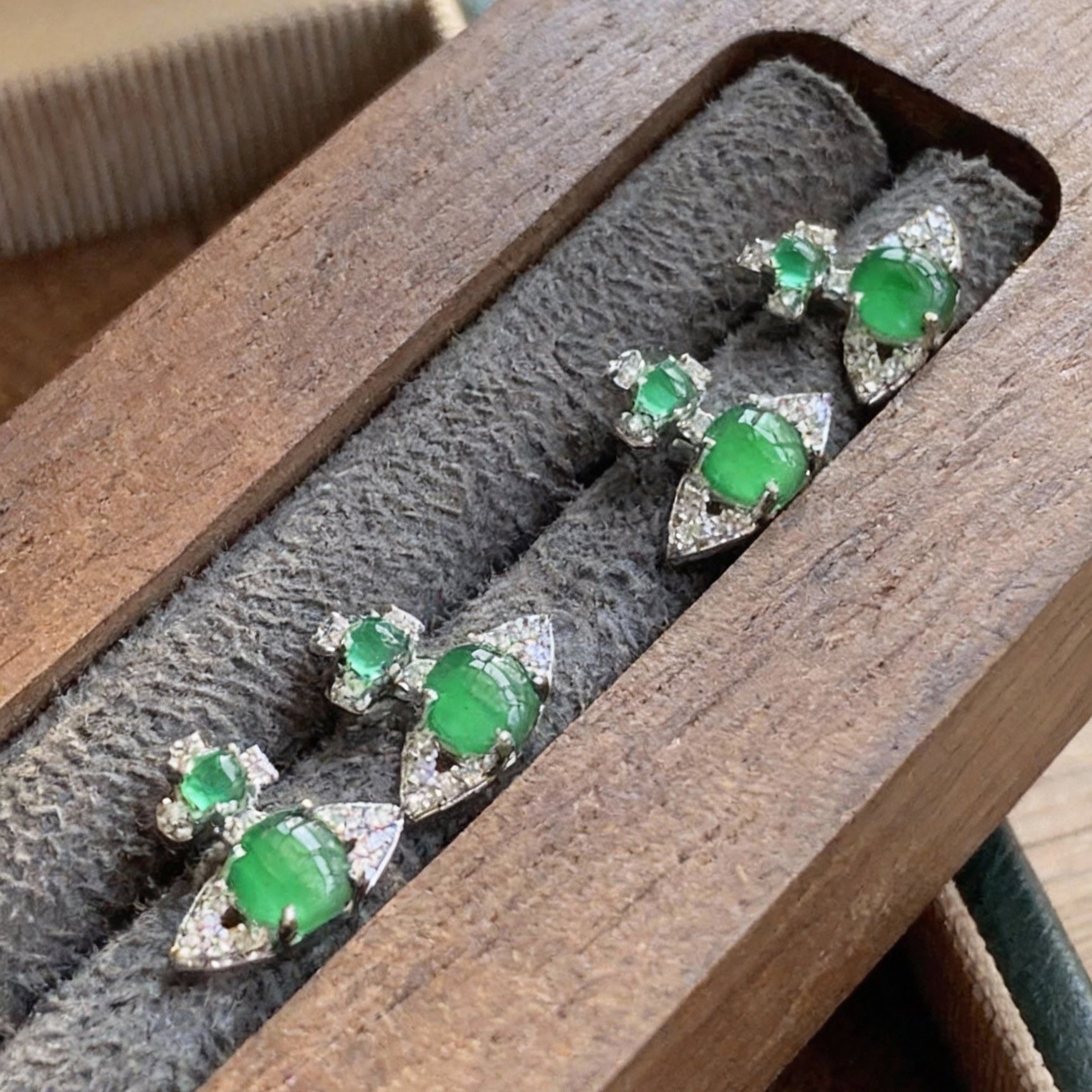 Green jade jasper earrings showing natural stone patterns