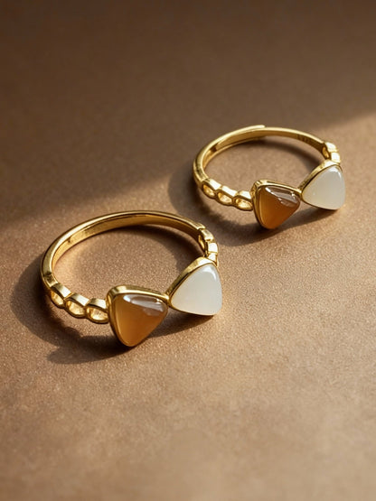 Hetian jade ring with white and green two-tone design